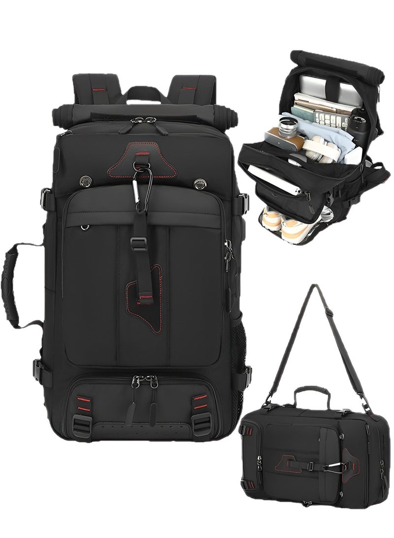 حقيبة ظهر سفر كبيرة متعددة الوظائف بسعة 60 لتر، قابلة للتحويل إلى حقيبة كتف، مزودة بمقصورات متعددة، وجيوب للأحذية والملابس المبللة، ومقاومة للماء، مناسبة للسفر والمشي لمسافات طويلة والتخييم. - Image 1